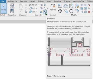 Revit, mark elements as demolished in the current phase