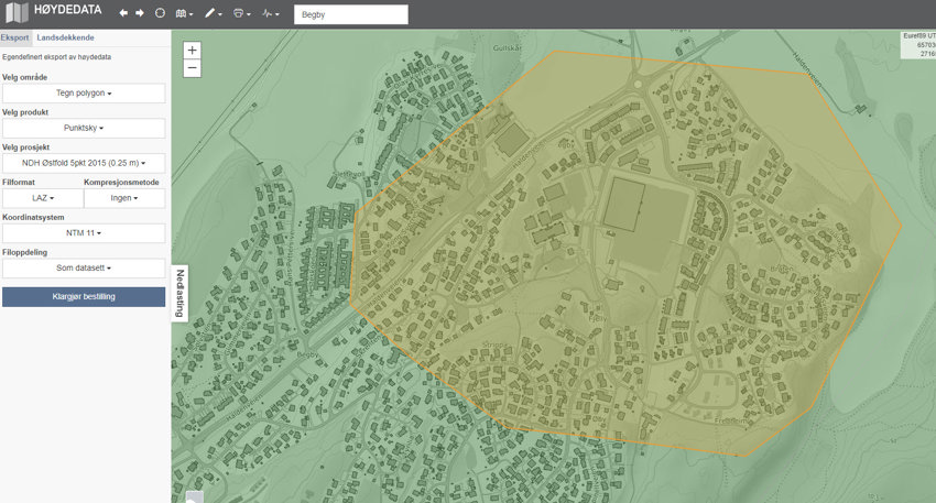 BIM, bildet viser terrengmodell hentet fra www.hoydedata.no