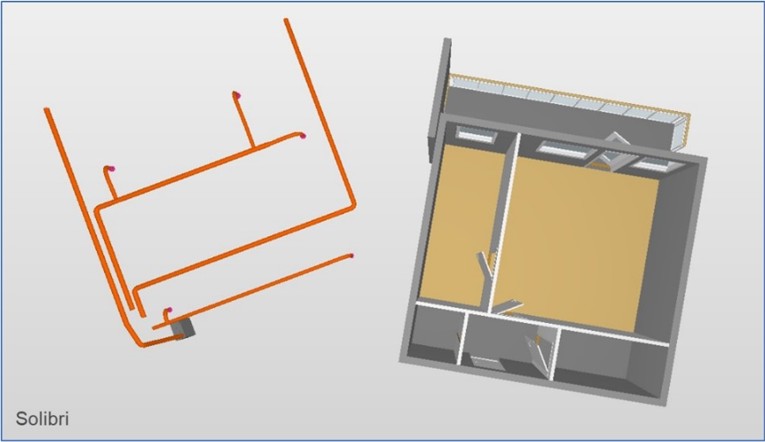 Bildet viser funksjon i Revit; RIV har rotert IFC-linken fra ARK manuelt så den ligger rettv