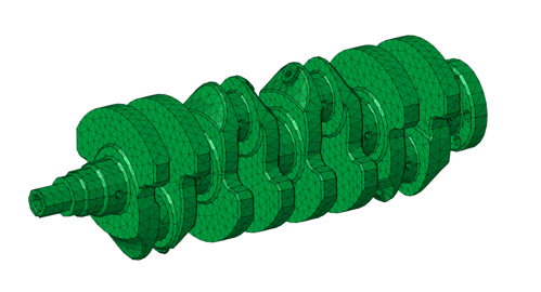 Vevaxeln är meshad med tetelement som bättre följer komplex geometri. PCB-kortet är särskilt lämpad för hexelement på grund av dess plana och rektangulära geometri.